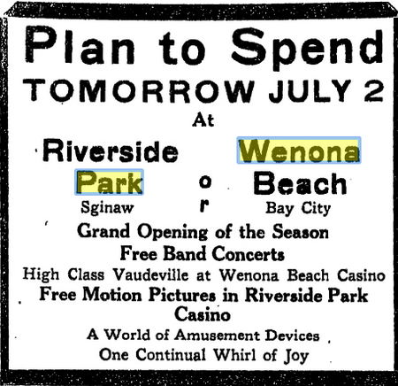 Wenona Beach Amusement Park (Wenona Beach, Wenonah Park) - July 1916 (newer photo)